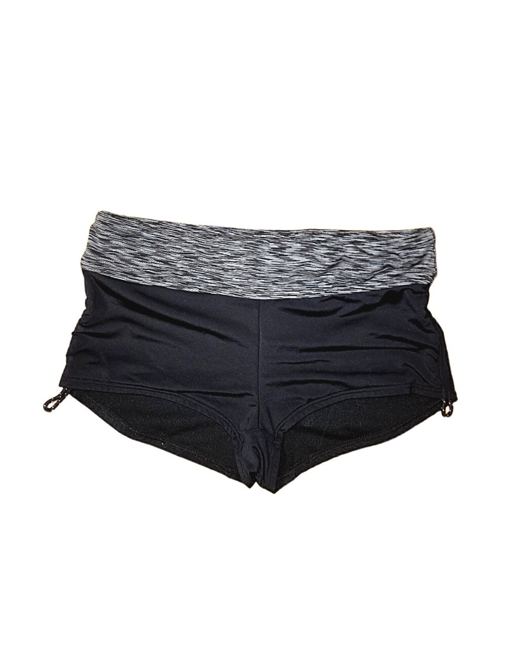TYR Women's Solid 2" Active Mini Shorts Black Gray Fold-Over Waist Size Medium